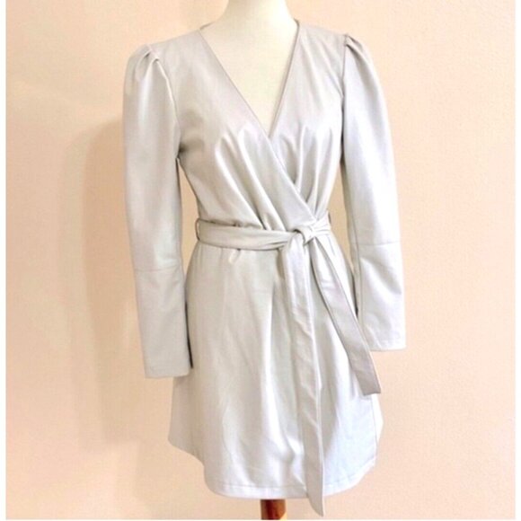 7 For All Mankind Womens Sz Large Beige Wrap Dress Jacket Vegan Leather Belted - Picture 1 of 10